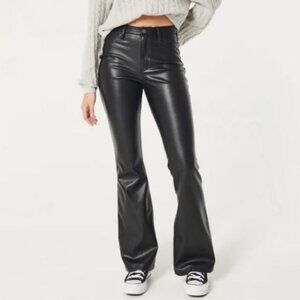 NWT Hollister Women's High Rise Flare Faux Leather Sleek Black pants